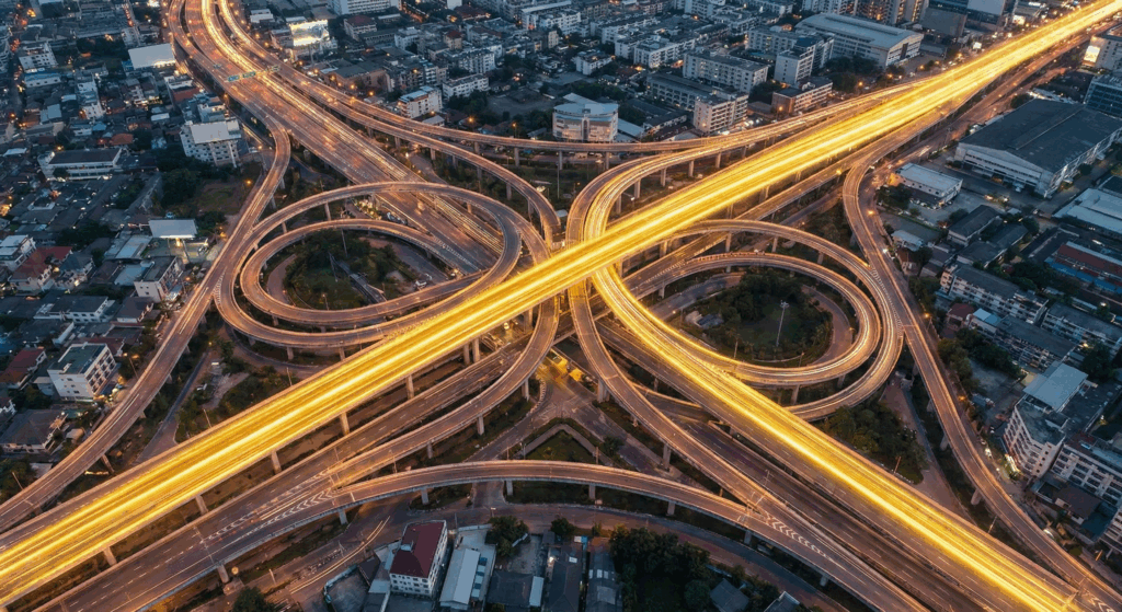Complex highway interchange representing the messy middle of decision making