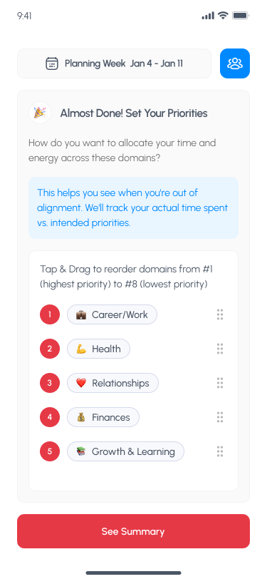 ONELife Set Priority Screen
